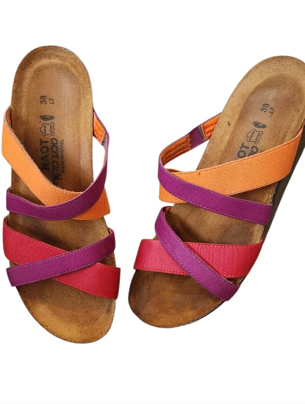 Naot Roxanna Multicolor Strappy Elastic Slide Sandals Size 38 Orange/Red/Plum